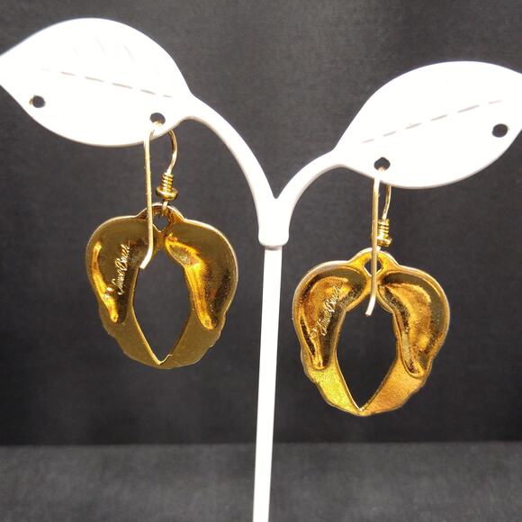 Laurel Burch Song Sparrows Earrings Gold Plated Birds Heart Shape 1980s Vintage - Picture 10 of 10